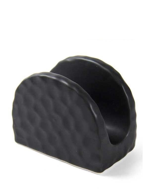 PORTA TOVAGLIOLI NERO IN CERAMICA MODELLO ONDULATO 10 X 6 X 8 CM
