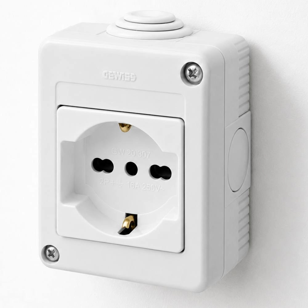 Presa combinata italiana e tedesca 2p+t 16a 250v ip40 grigio