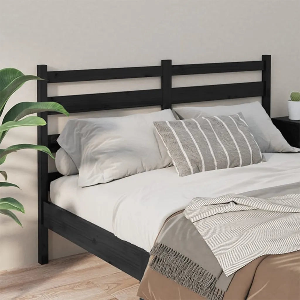 Testiera | Testata per Letto Nera 146x4x100 cm in Legno Massello di Pino