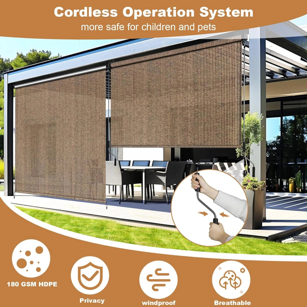Tenda da sole verticale 300 x 240 cm, in HDPE per terrazze, tenda da sole da balcone, tubo in alluminio con manovella wireless, per balcone, terrazza, giardino, marrone, 1 pezzo