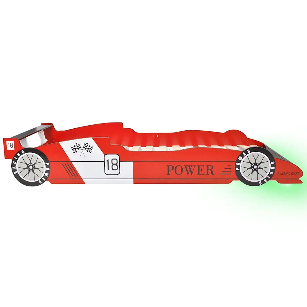 Letto con Luci LED per Bambino Auto da Corsa 90x200 cm Rosso 243936