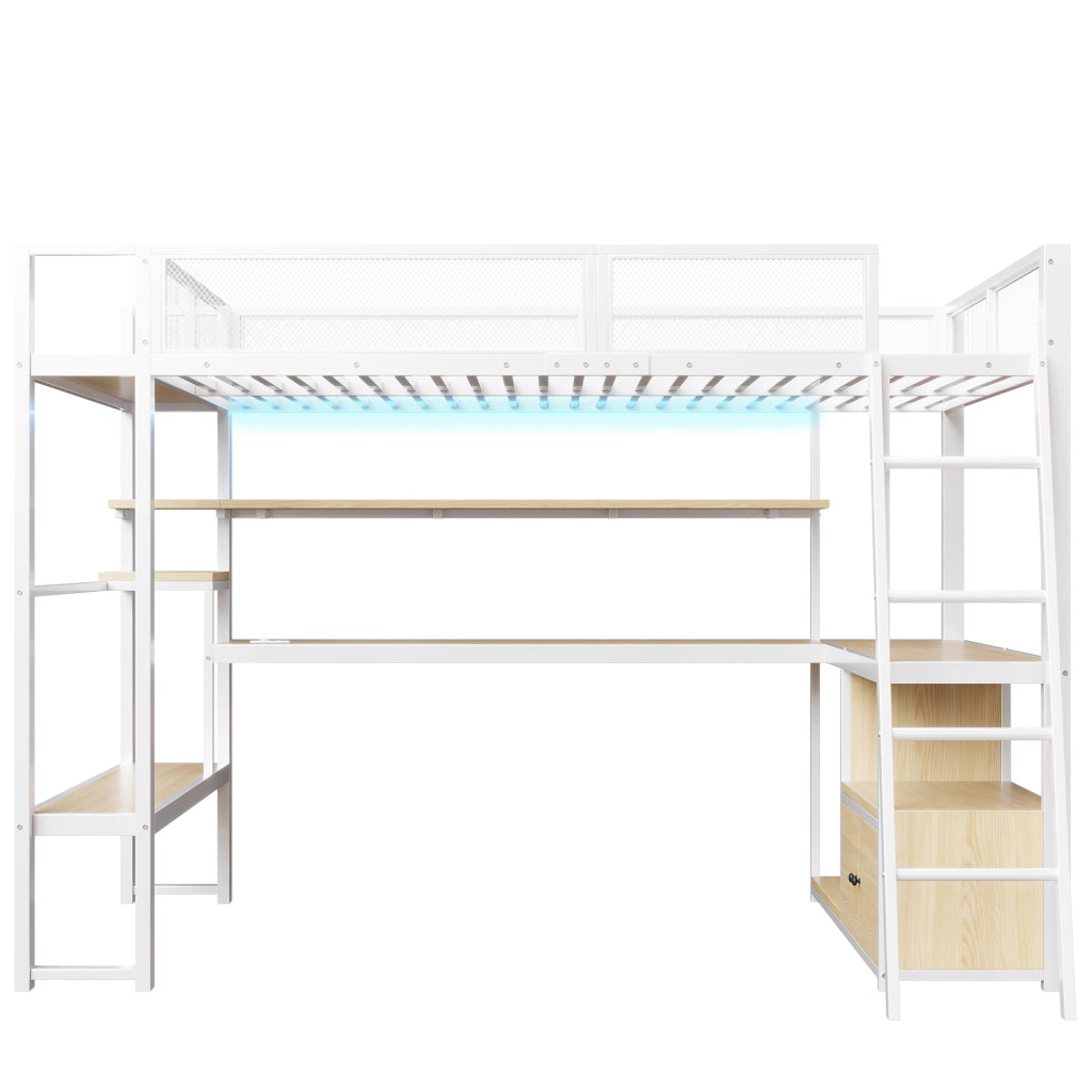 LETTO a soppalco gaming 140x200 cm in MDF e metallo bianco con LED