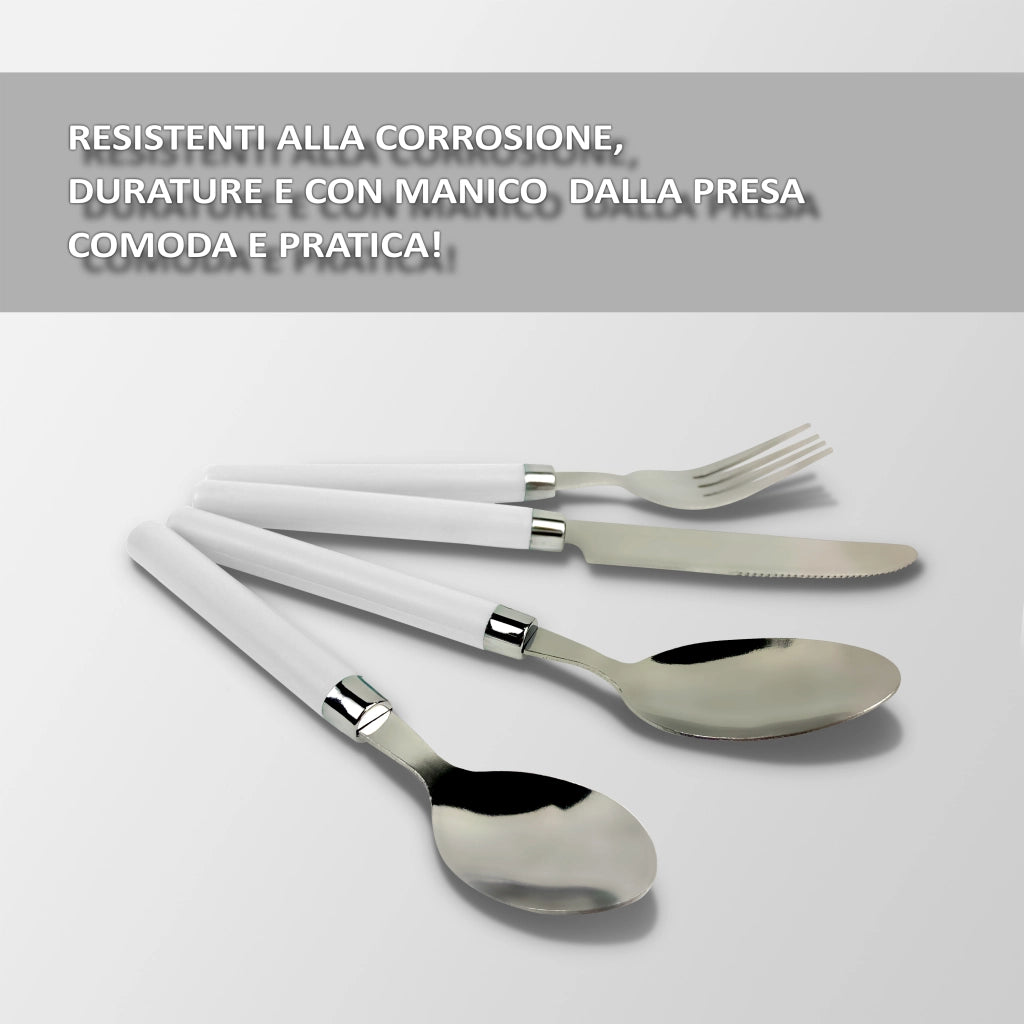 Servizio 24 Pezzi Posate Tavola Acciaio Inox Manici Colorati Tinta Unita Colori Moderni 6x Forchetta Coltello Cucchiaio Cucchiaino Lavabili Lavastoviglie Certificate Contatto Alimenti - Biscotto