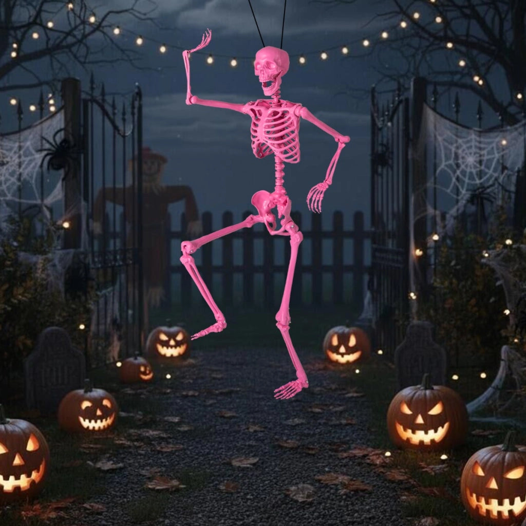 Scheletro di halloween da 160 cm, Scheletro a grandezza naturale con giunture mobili per decorazioni da cimitero Rosa