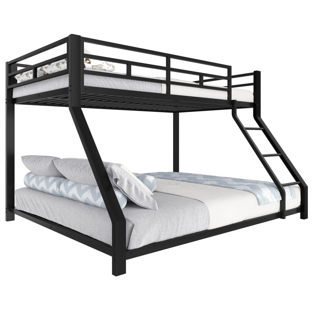 Letto a castello in metallo con scala e sponde 90x200 / 140x200 cm nero