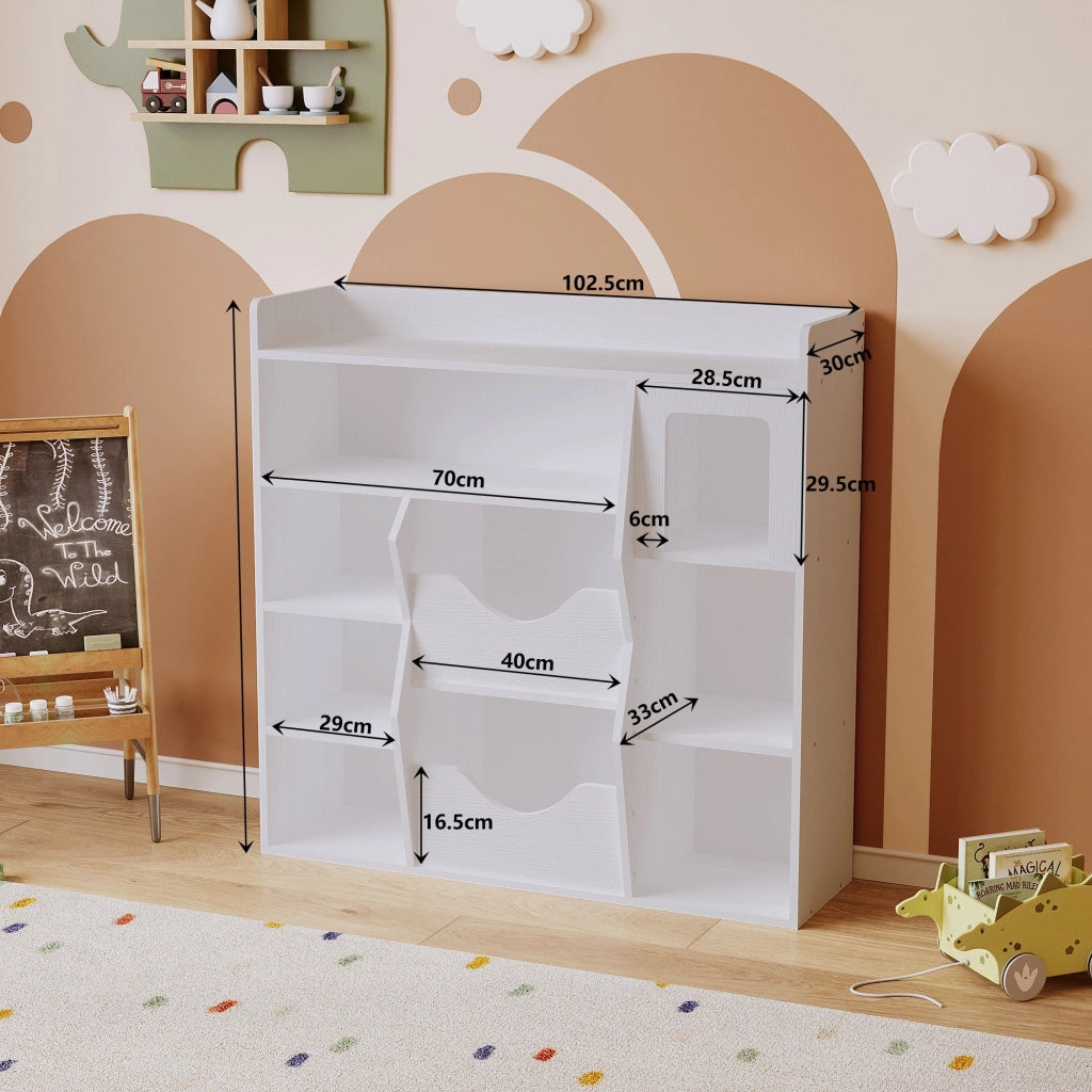 Scaffale bianco per bambini per giocattoli, libri e accessori con 9 scomparti