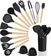 Set di utensili da cucina da 15 pezzi - utensili da cucina in silicone con trattamento antiaderente - contenitore per utensili da cucina - resistente al calore e facile da pulire