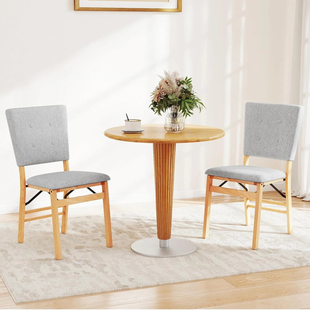 Set di 2 sedie da pranzo pieghevoli, sedia da cucina imbottita con struttura in legno di gomma, seduta rivestita in tessuto lino, portata fino a 160 kg, risparmio di spazio (grigio)