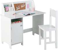 Set di Scrivania e Sedia per Bambini, Scrivania per Bambini con Cassetto, Armadietti e Scaffale, Bianco, 90 x 45 x 86 cm