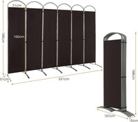 Paravento Pieghevole a 4/6 Pannelli, Separé Divisorio Interno ed Esterno, Pannelli Divisori per Camera da Letto, Ufficio e Soggiorno (331 x 188 cm 6 Pannelli, Marrone)