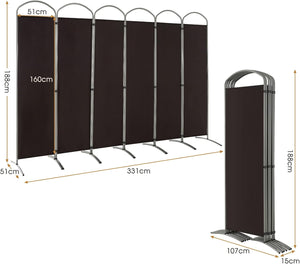 Paravento Pieghevole a 4/6 Pannelli, Separé Divisorio Interno ed Esterno, Pannelli Divisori per Camera da Letto, Ufficio e Soggiorno (331 x 188 cm 6 Pannelli, Marrone)