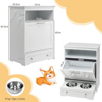 Stazione di Alimentazione per Animali Domestici con Ciotola in Acciaio Inox, Gancio, Dispositivo Antiribaltamento, Armadietto di Stoccaggio per Cani e Gatti, 61 x 35,5 x 82,5 cm