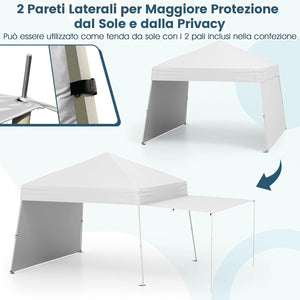 Gazebo Pieghevole 430 x 280 cm, Gazebo da Esterno con Pareti Laterali Convertibili in Tenda da Sole, 8 Picchetti, 4 Corde Antivento, Tendone Impermeabile per Feste (Bianco)