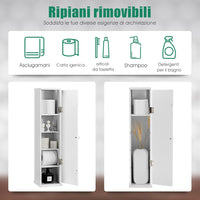 Armadietto Verticale, Armadietto Porta Carta Igienica con 3 Mensole Smontabili, 4 Livelli con Grande Capacità e Dimensione Compatta, Ideale per Camera da Letto Salone Bagno, Bianco