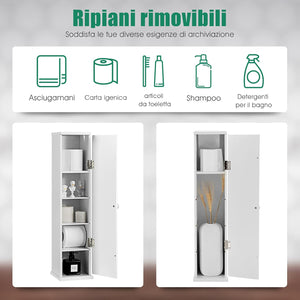 Armadietto Verticale, Armadietto Porta Carta Igienica con 3 Mensole Smontabili, 4 Livelli con Grande Capacità e Dimensione Compatta, Ideale per Camera da Letto Salone Bagno, Bianco