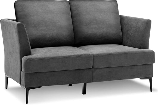 Divano Imbottito a 2 Posti, Divano Moderno con Cuscini e Braccioli, Gambe in Acciaio, Sofa per Soggiorno Appartamento Ufficio, 141x80x72cm