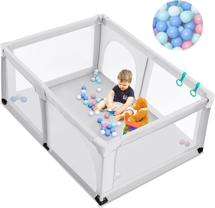Box per Bambini, Centro Attività Portatile e Sicuro per Bambini, Box Colorato con Cancello, Recinto Extra per Interno ed Esterno con Rete Traspirante Durevole (Grigio)