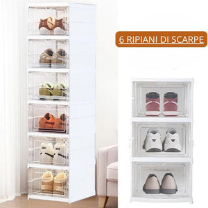 Scarpiera Salvaspazio Slim Pieghevole con 6 Ripiani Facile da Montare e Compatta, Organizer Portascarpe con 6 Contenitori per Scarpe e Ciabatte
