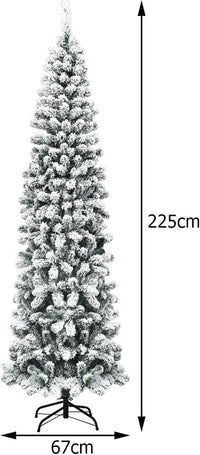Albero di Natale Innevato 140/180/225 cm, Albero di Natale Artificiale Slim con 242/500/641 Rami Realistici e Folti e Base Pieghevole di Metallo, Apertura a Ombrello (225 cm)