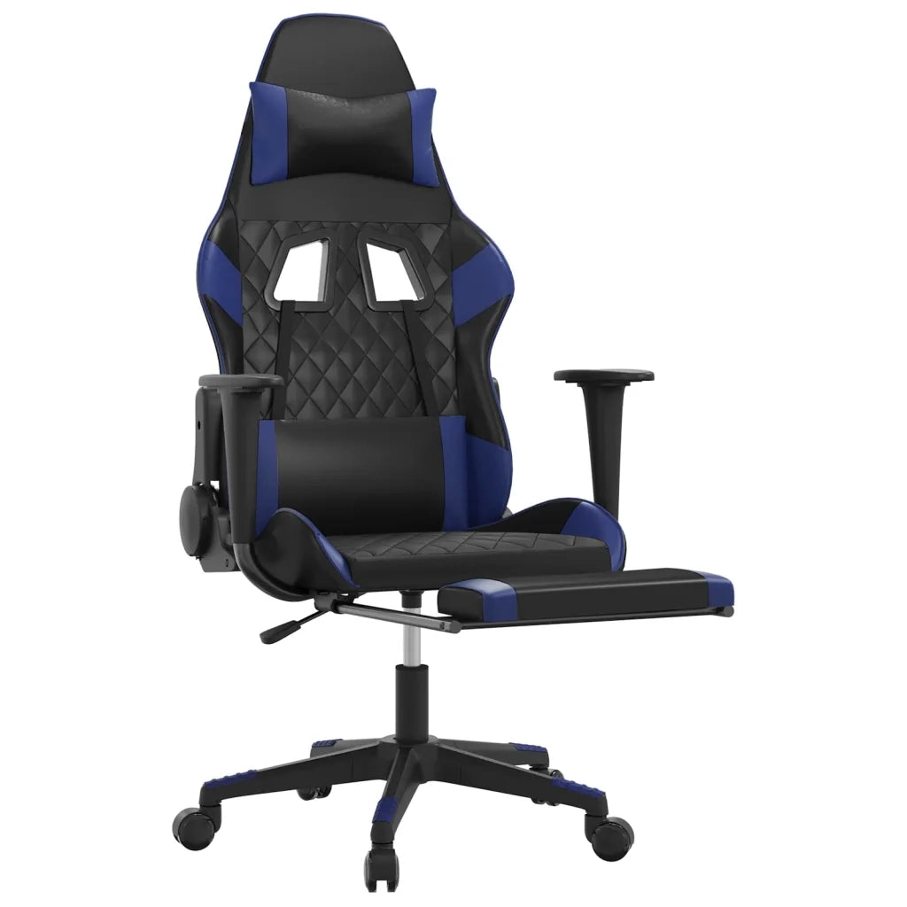 Sedia da Gaming Massaggiante Poggiapiedi Nero e Blu Similpelle cod mxl 67620