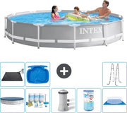 Piscina Rond a Faccia Piana - 366 x 76 cm - Grigio - Inclusa Copertura - Kit Manutenzione - Pompafollie per Piscina - Filtro - Copertura del Fondo - Mat Matita Solare - Scalone - Piscina per i Piedi
