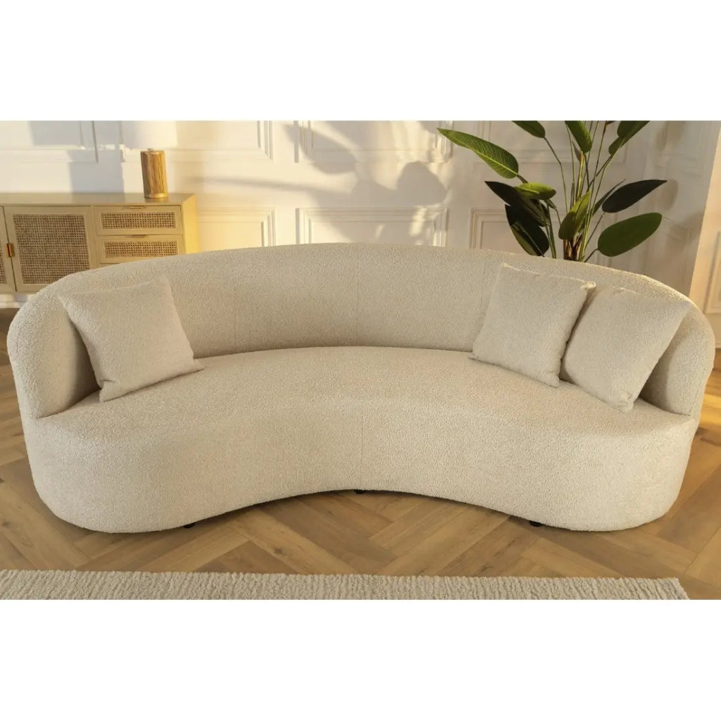 Divano dritto SOREN beige – Divano design in tessuto bouclé con forma arrotondata