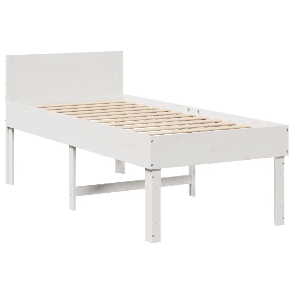 Letto senza Materasso Bianco 75x190 in Legno Massello di Pino 3309753