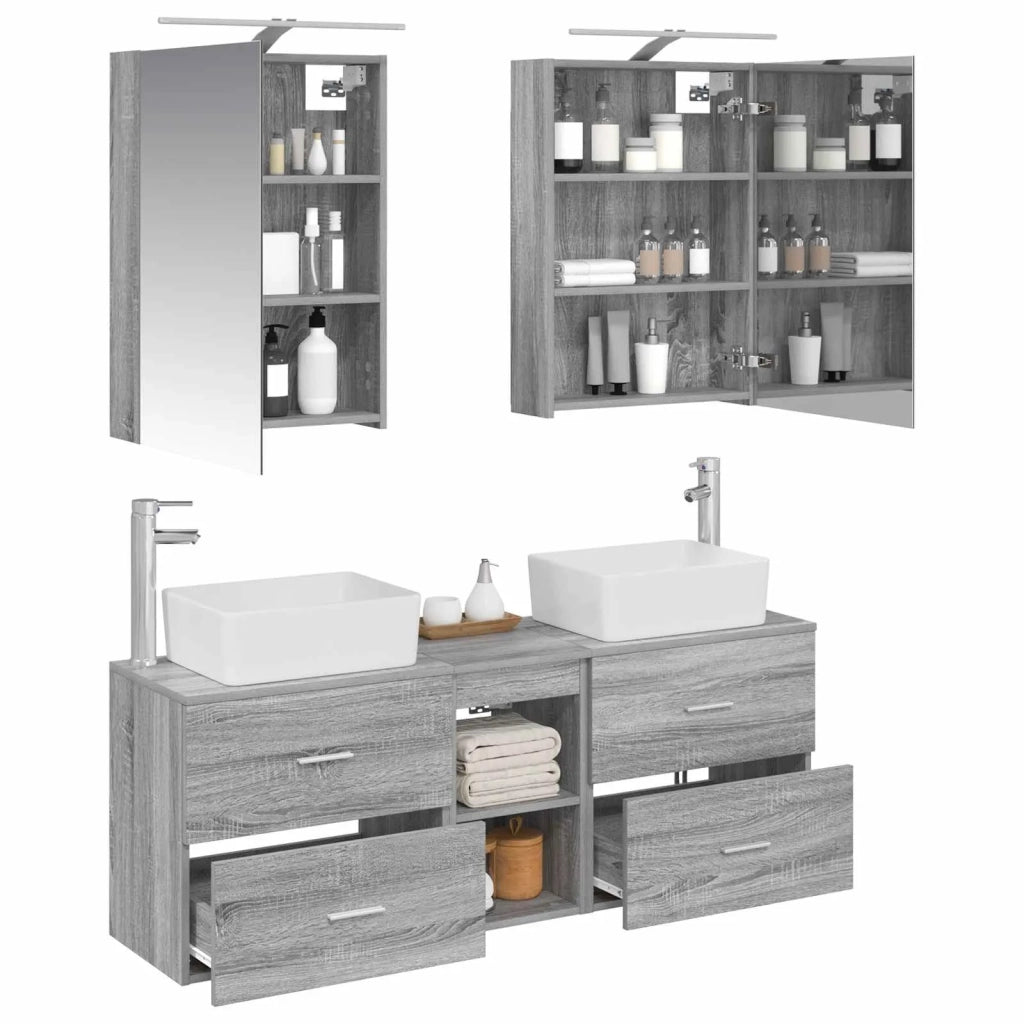 Set di mobili per il bagno 5 pcs Sonoma grigio 3406836