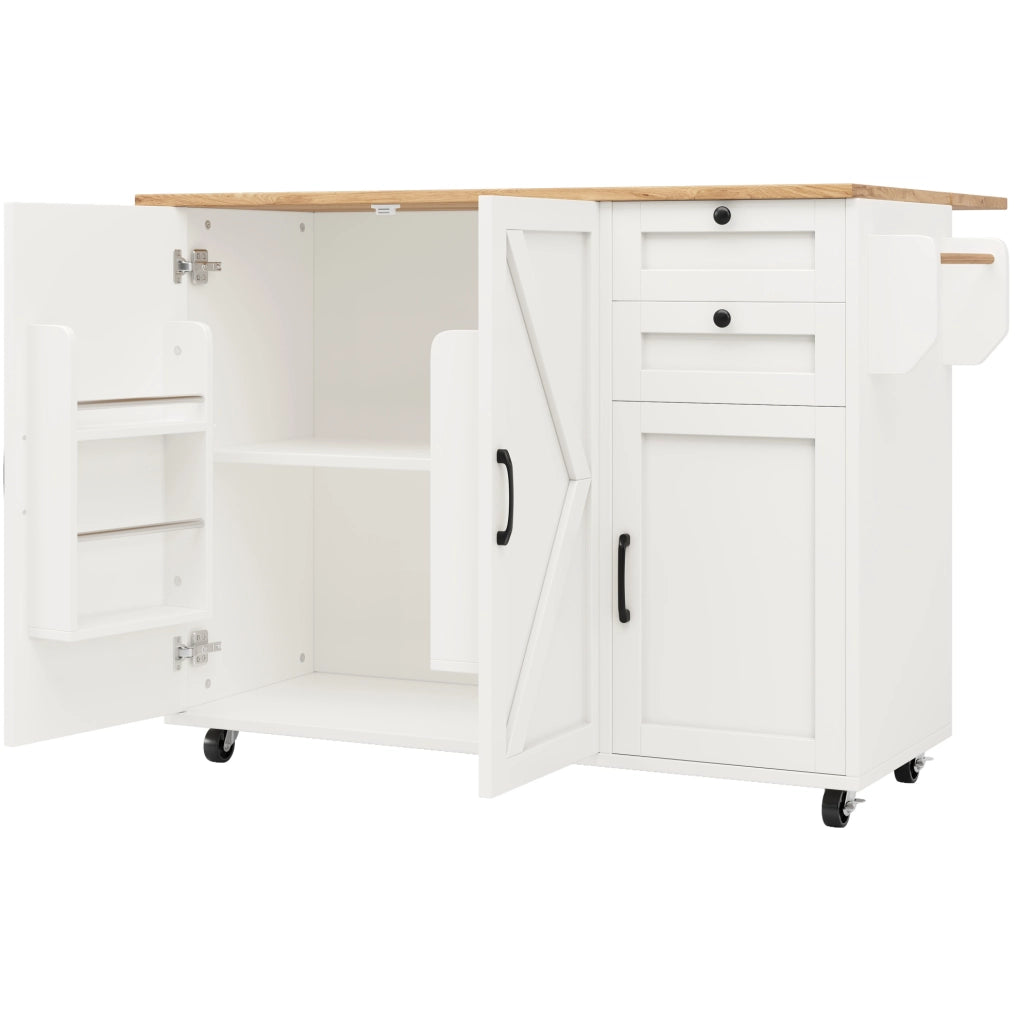 Carrello da cucina 120x43.2x92 cm pieghevole con ruote bloccabili in MDF bianco