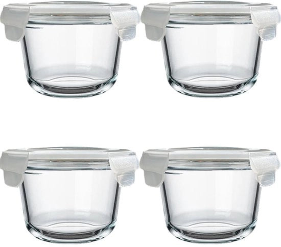 Contenitori in vetro per zuppa, 520 ml, conservazione con coperchi, contenitori in vetro rotondi con coperchi, contenitori riciclabili, pentole per preparazione pasti, resistenti a microonde, congelatore e lavastoviglie (lotto da 4)