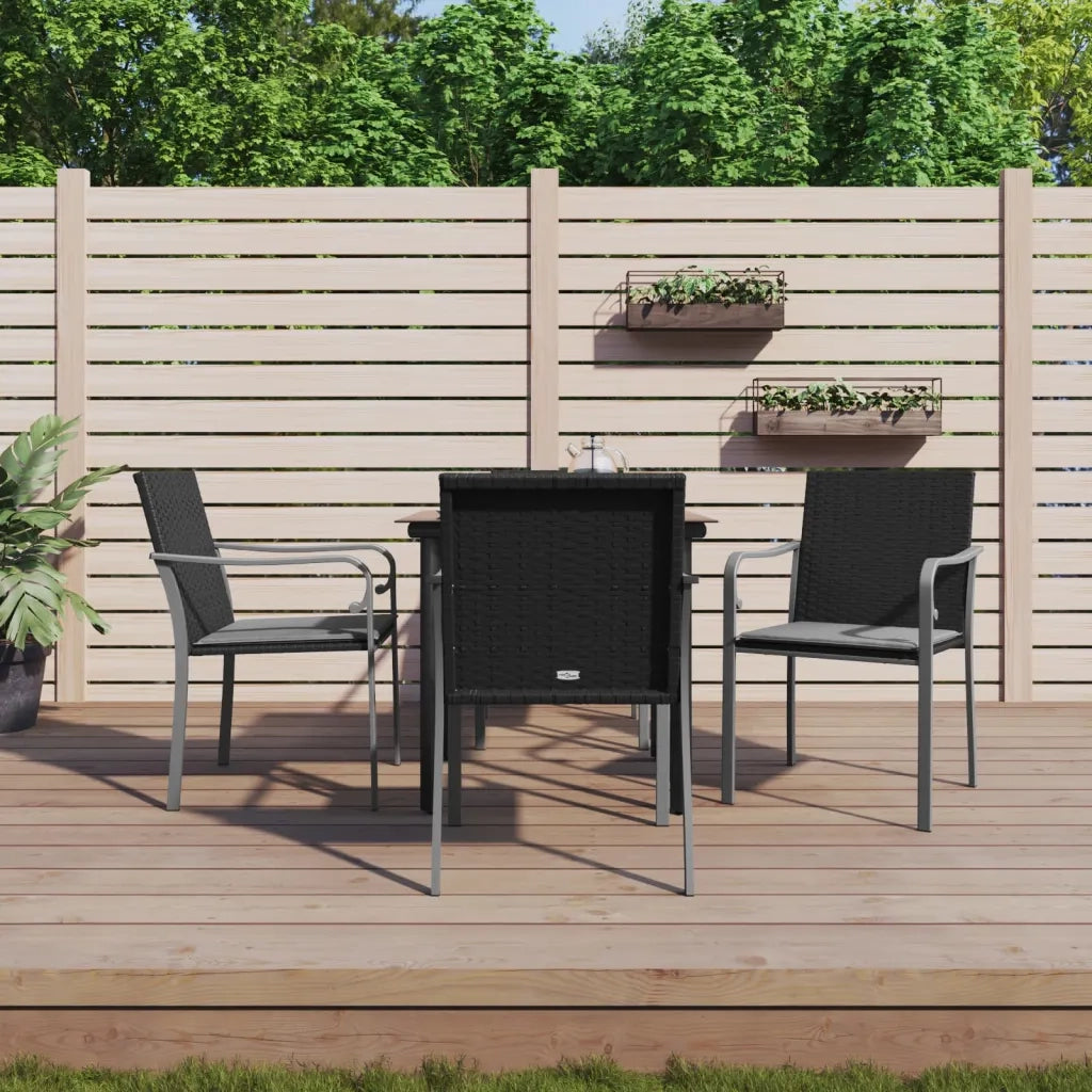 Set Pranzo da Giardino 5pz | Set Salotto da Giardino con Cuscini in Polyrattan e Acciaio