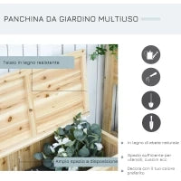 Panca Contenitore da Esterno in Legno di Abete Naturale con Schienale per Giardino e Terrazza, 115x45x75cm