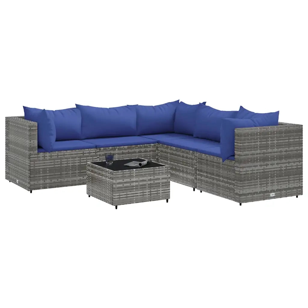 Set Divani da Giardino 6 pz con Cuscini in Polyrattan Grigio
