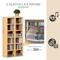 Scaffale Porta CD Set di 2 Pezzi con 6 ripiani 102 CD da Casa in Legno MDF 21 x 19.2 x 88.3cm Legno naturale