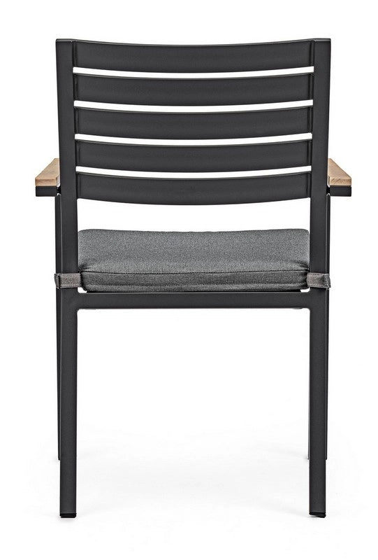 Sedia da Esterno Giardino Nera in Metallo Legno Tessuto Moderna Belmar 2 Pz