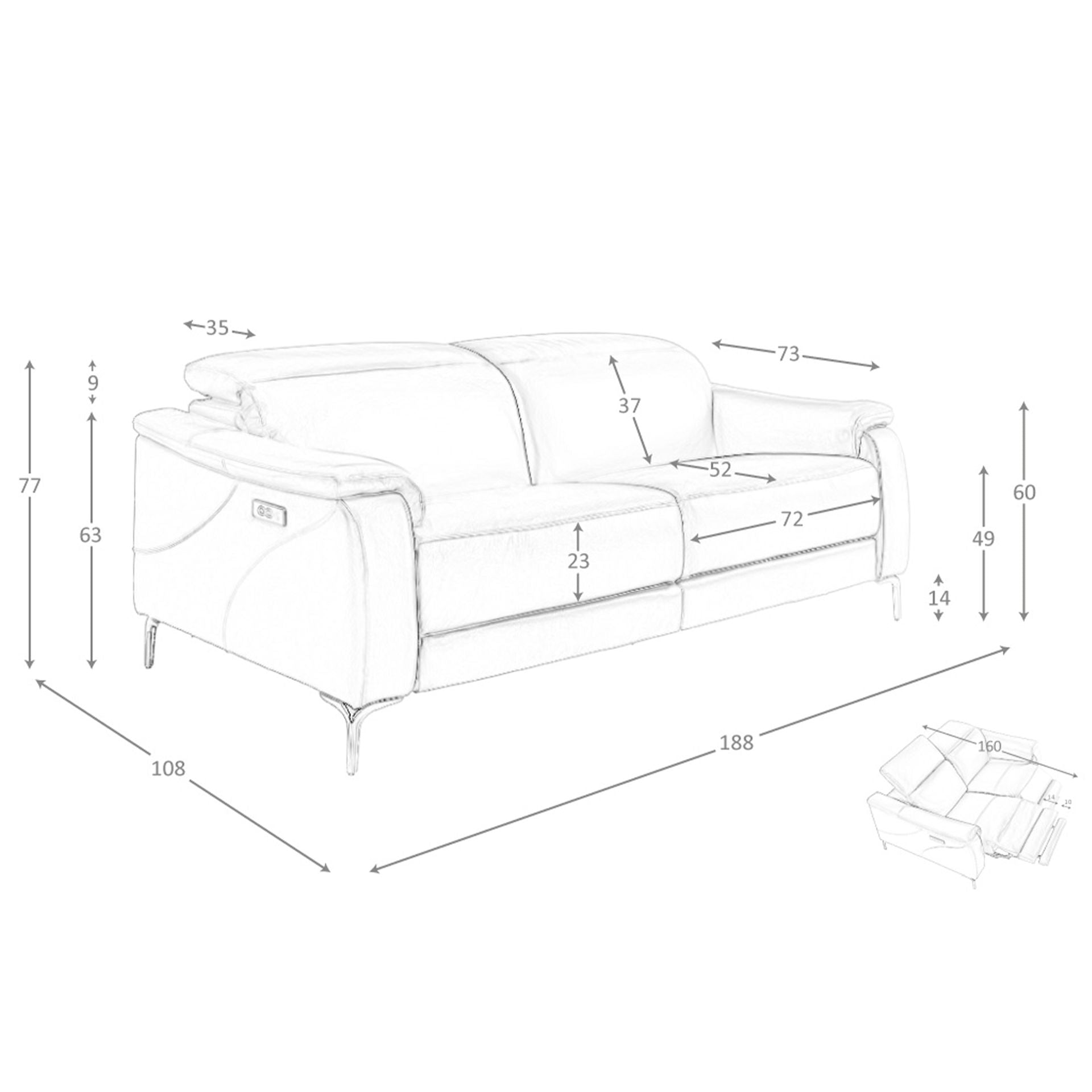 Divano relax a 3 posti in pelle marrone