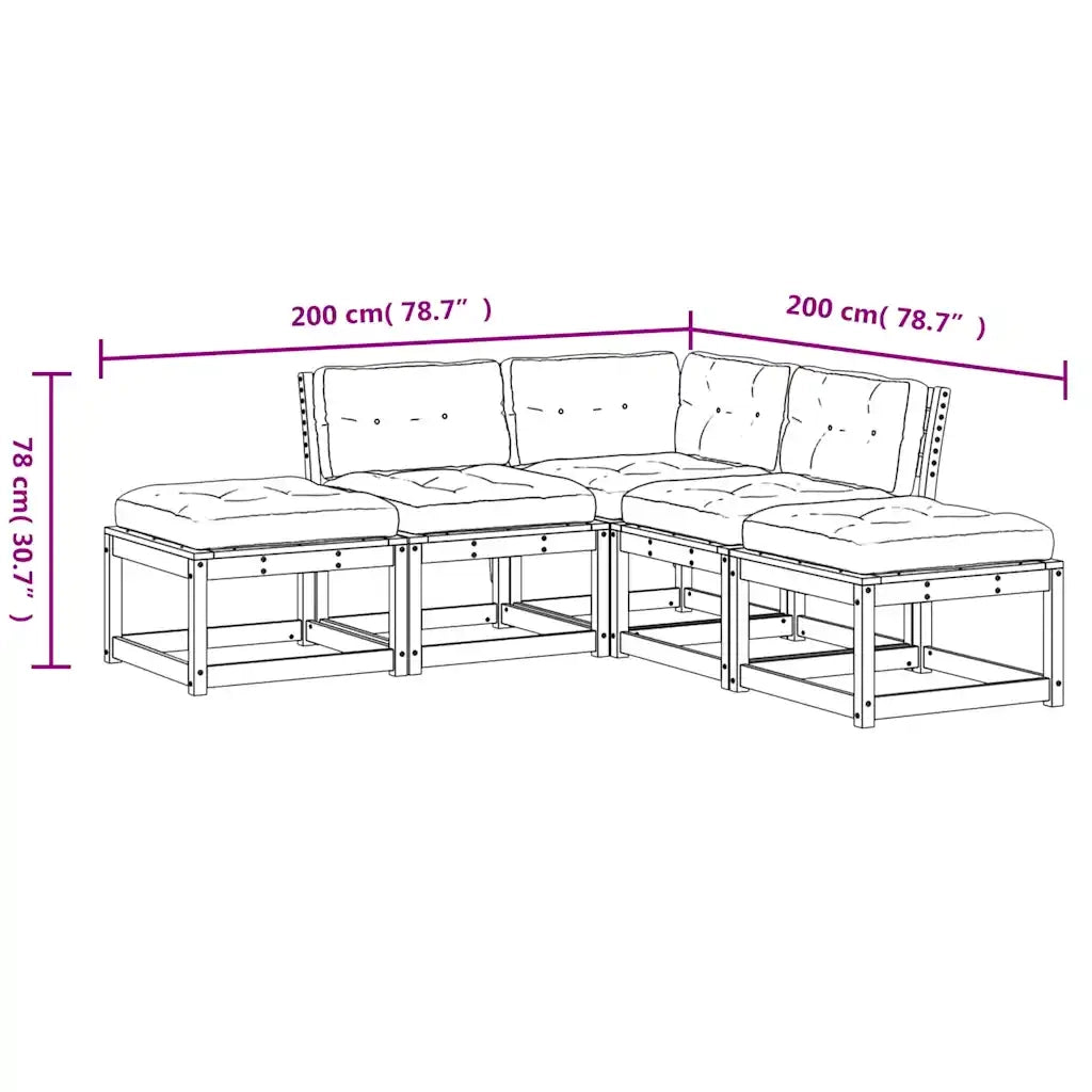 Set Divani Giardino 5pz con Cuscini Marrone Cera Massello Pino
