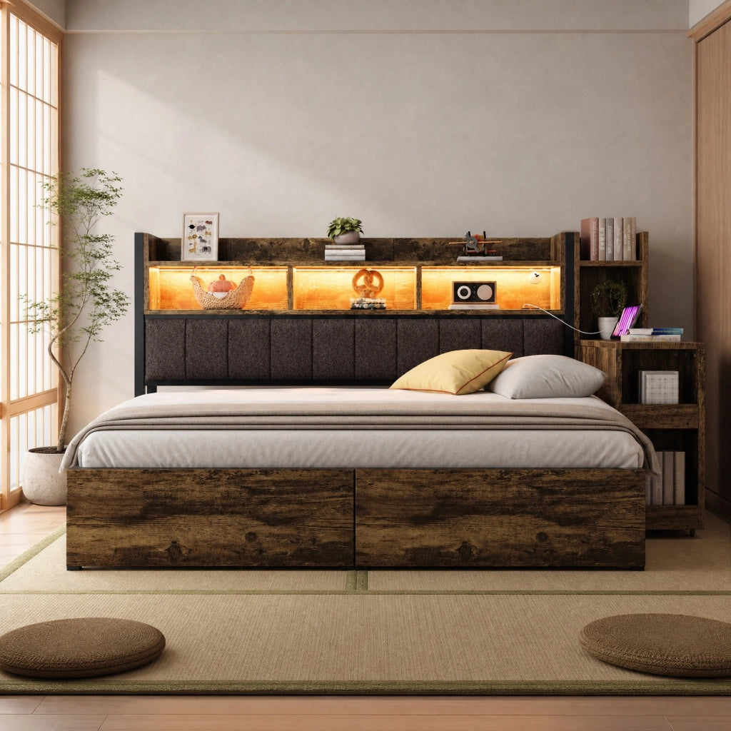 Letto singolo 90x200 cm multifunzione con scrivania estraibile, prese e cassetti