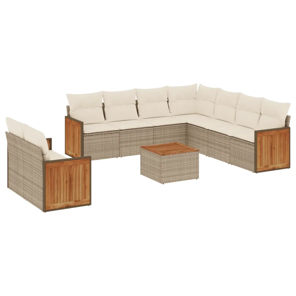 Set Divano da Giardino 10 pz con Cuscini Beige in Polyrattan