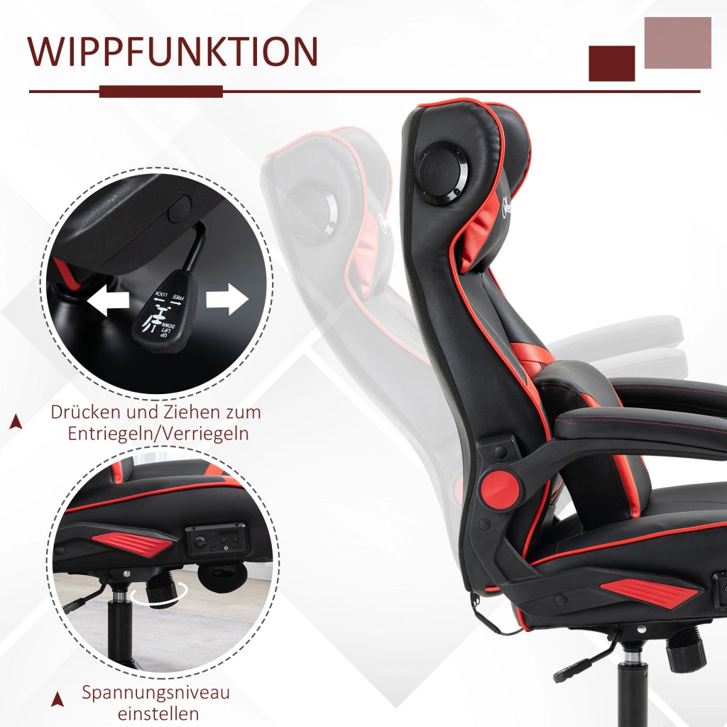 Sedia gaming con altoparlanti bluetooth altezza regolabile poggiatesta e supporto lombare pelle rigenerata rossa