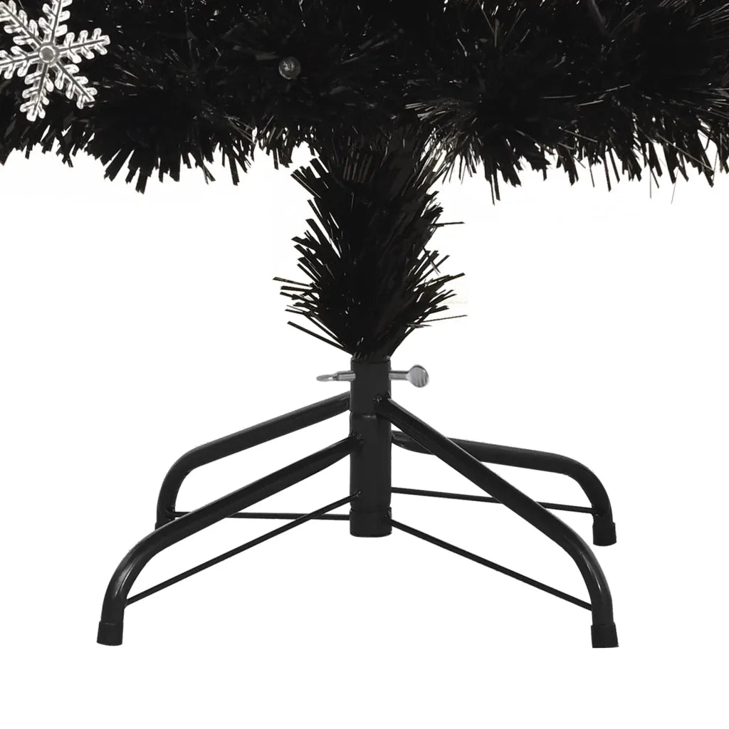 Albero Natale | Decorazioni natalizie con Fiocchi di Neve a LED Nero 180cm Fibra Ottica