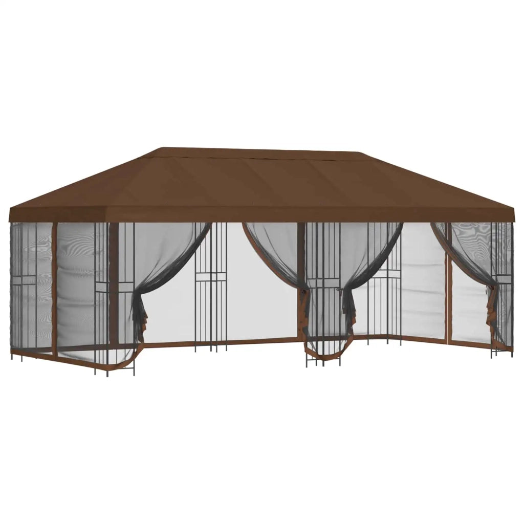 Gazebo con pareti laterali 6 x 3 m Marrone Poliestere e Acciaio
