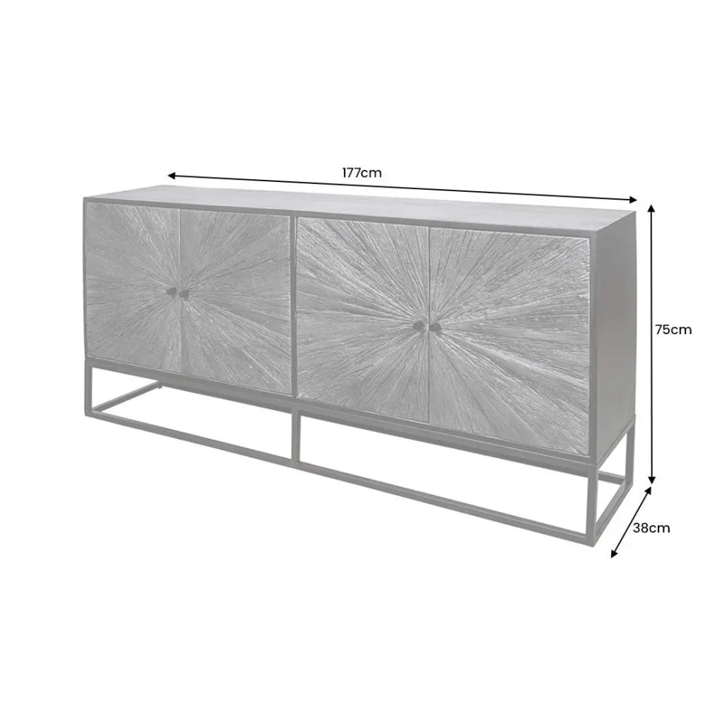 Buffet RAOKA 180 cm in legno massiccio di mango e teak – Motivo solare scolpito