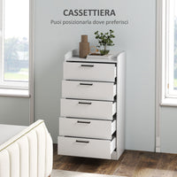 Cassettiera 5 Cassetti 60x40x114 cm in Legno Bianco