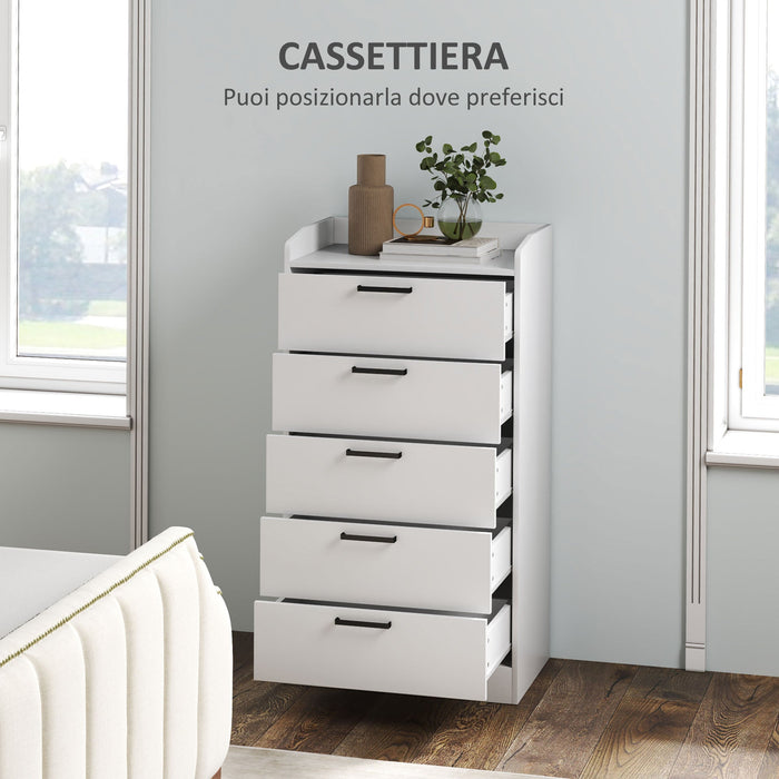 Cassettiera 5 Cassetti 60x40x114 cm in Legno Bianco