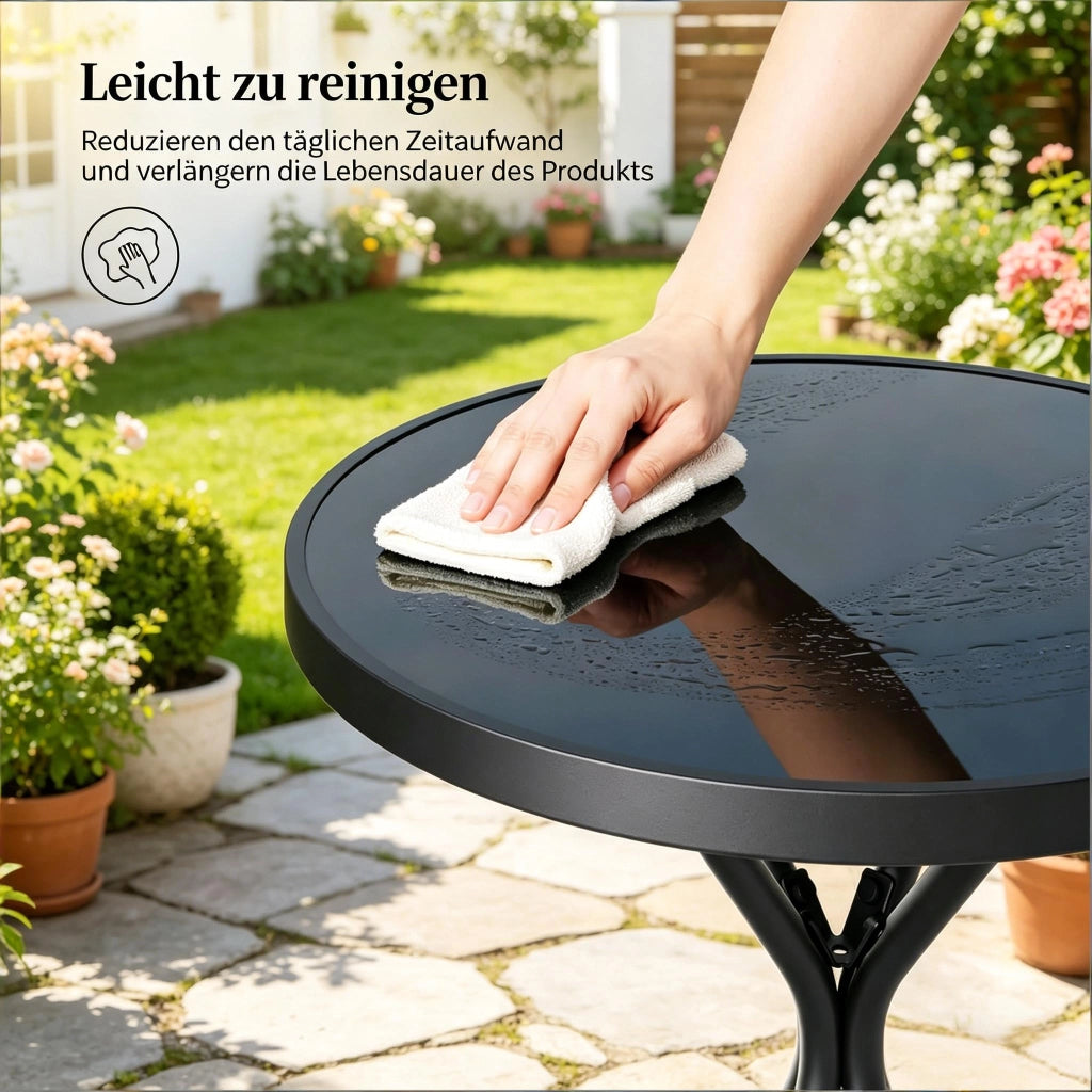 Tavolo E Sedie Da Giardino Pieghevoli - Salvaspazio - Tavolo 60 X 70 Cm - Ferro Vetro E Pp - Nero - Per Balcone E Giardino - Facile Da Riporre