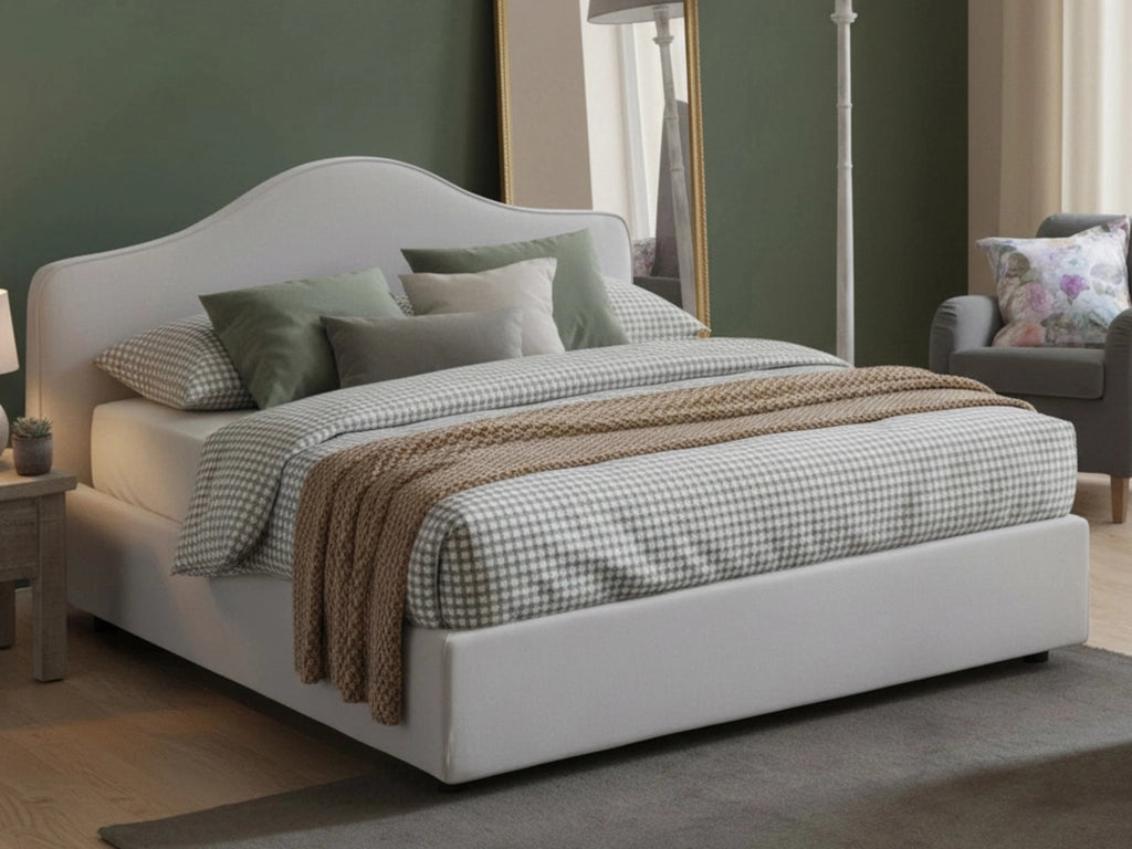 Letto Matrimoniale Alborella, Letto Matrimoniale Sfoderabile Made in Italy, Bianco