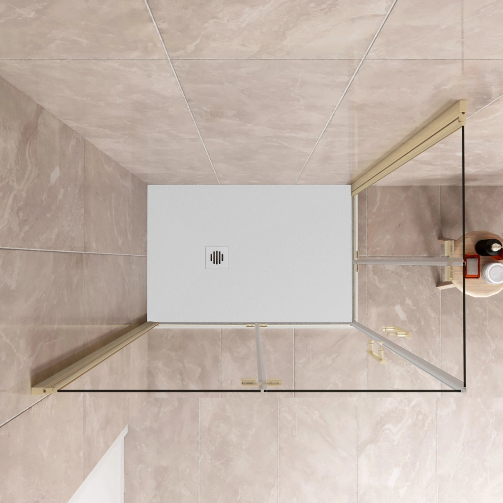 185 cm Box Doccia Angolare 76x100 cm Doppia Porta Battente Pieghevole Vetro Temperato Trasparente 6 mm Anticalcare Telaio Dorato Spazzolato