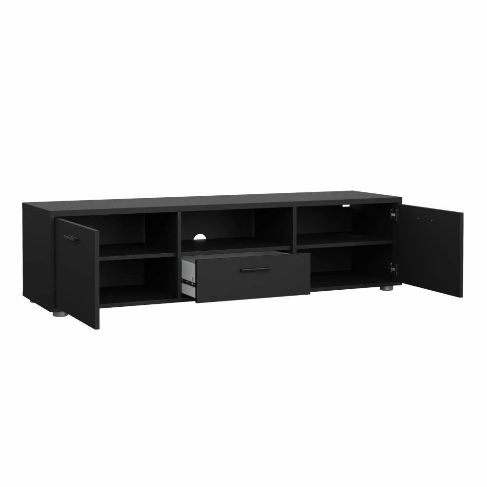 Mobile porta TV Charo, Credenza da soggiorno, Armadio basso per TV, Base parete attrezzata, 147x40 h38 cm, Nero