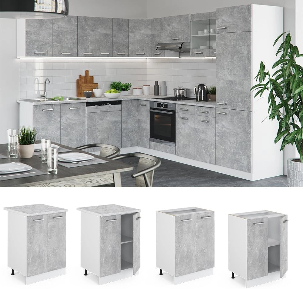 Mobiletto base cucina R-Line, Calcestruzzo, 60 cm senza piano di lavoro, per la libera combinazione all'interno di sistemi cucina modulari